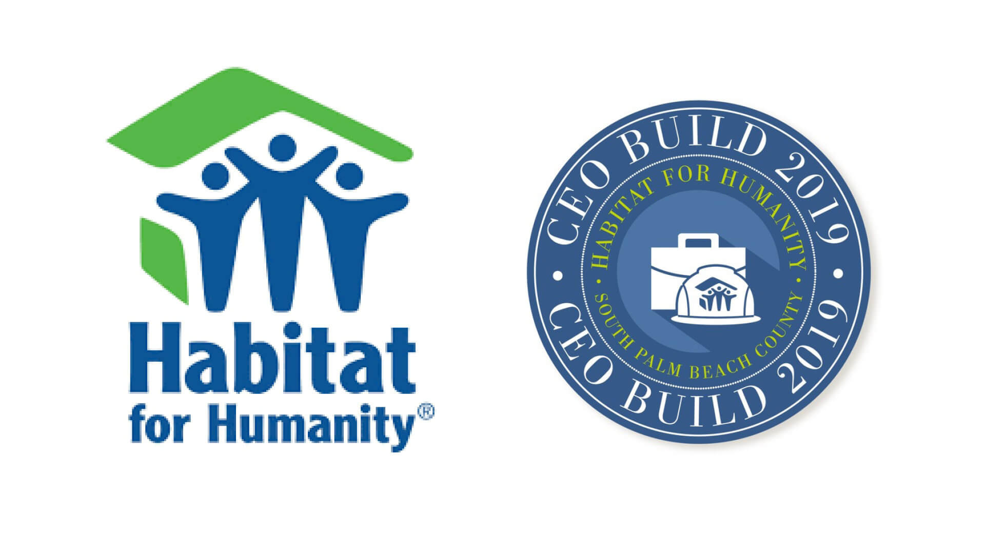 Logo of Habitat for Humanity featuring three blue figures under a green roof, with the text "Habitat for Humanity" below, symbolizing the shared vision and community spirit embraced by Akel Homes.