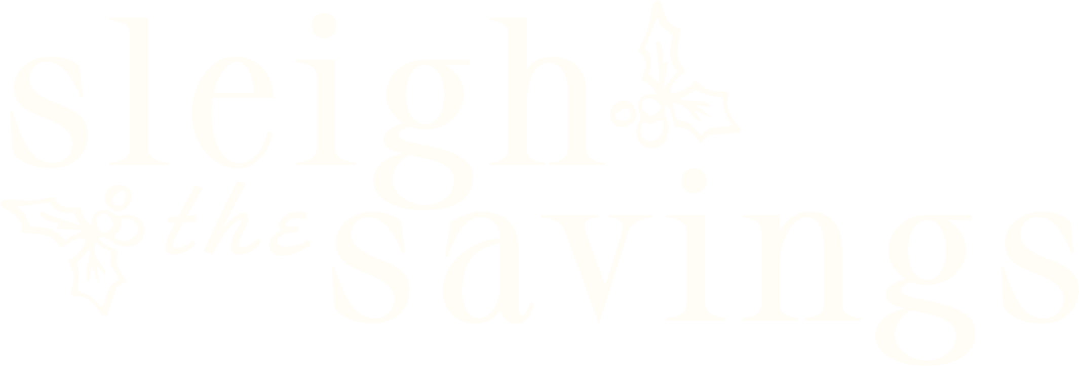 Text graphic with the phrase "sleigh the savings" in large font, decorated with holly illustrations.